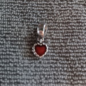 Pandora Silver Heart Charm with Red Center